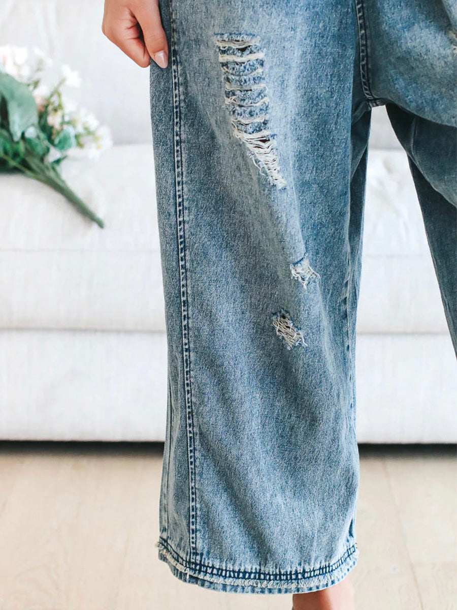 Denim Jumpsuit with Adjustable Straps for Women