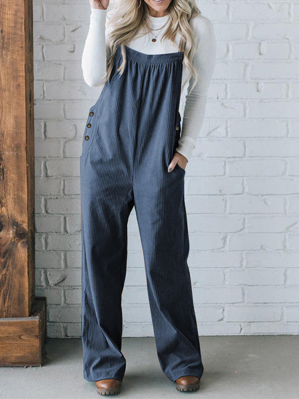 Corduroy Jumpsuit with Adjustable Straps for Women