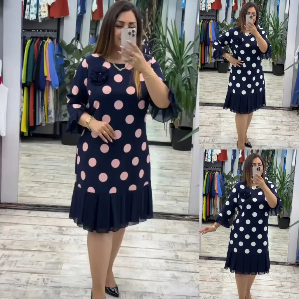 Pleated Polka Dot Dress for Women