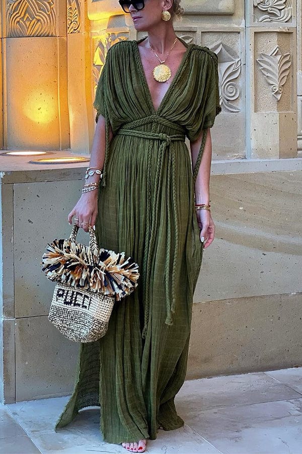 Women's Linen Maxi Dress with Loose Skirt