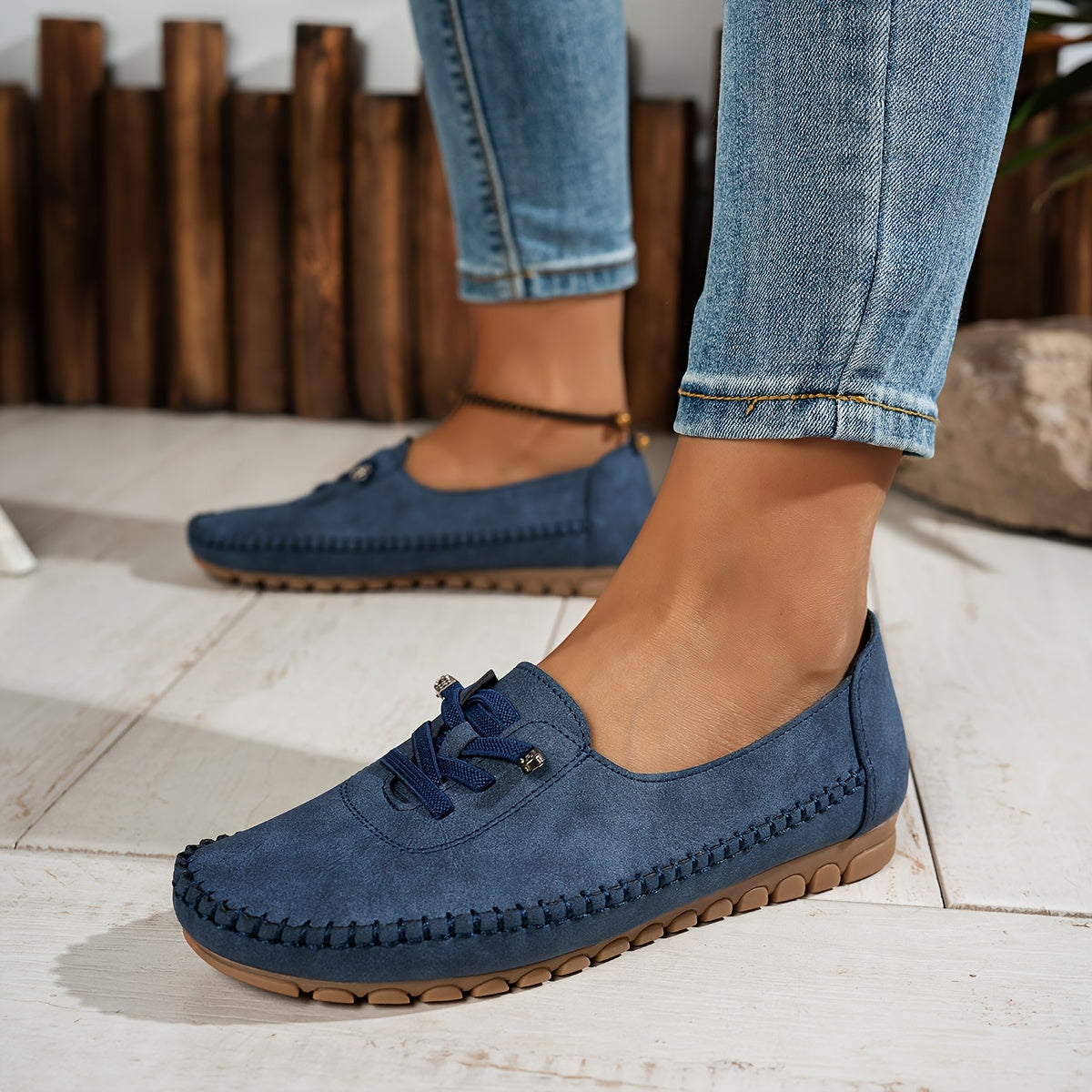 Round Toe and Low Heel Loafers for Women