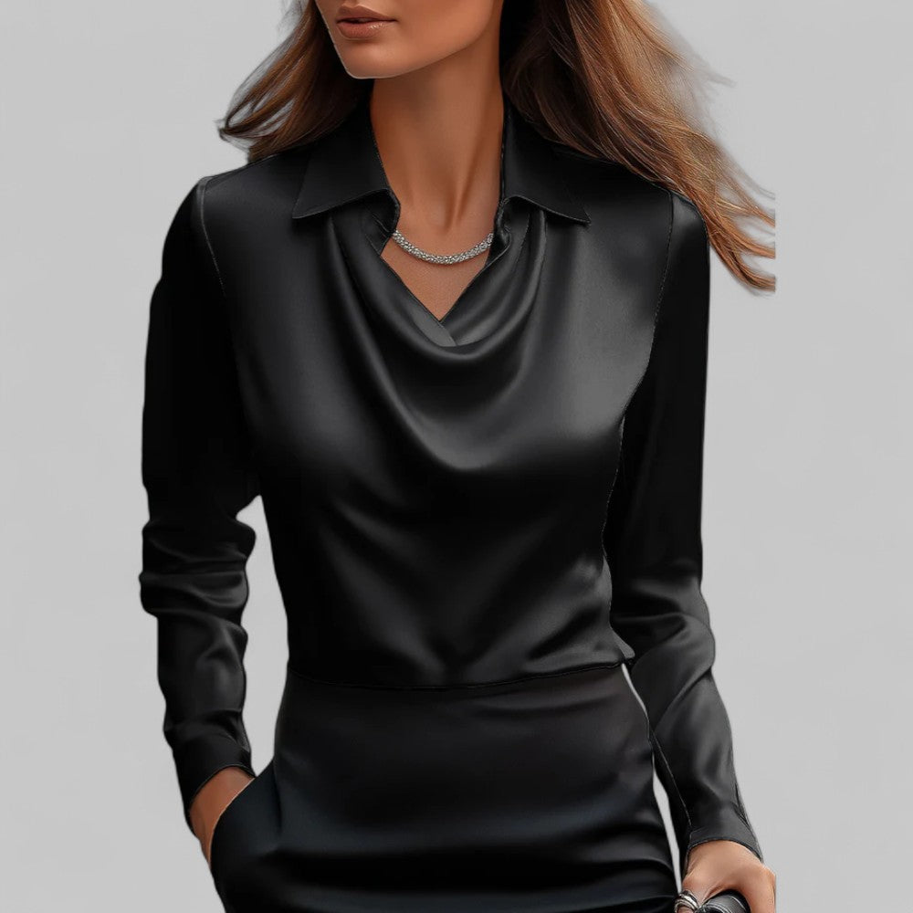 Draped Neck Long Sleeve Blouse for Women | Ideal for the Office