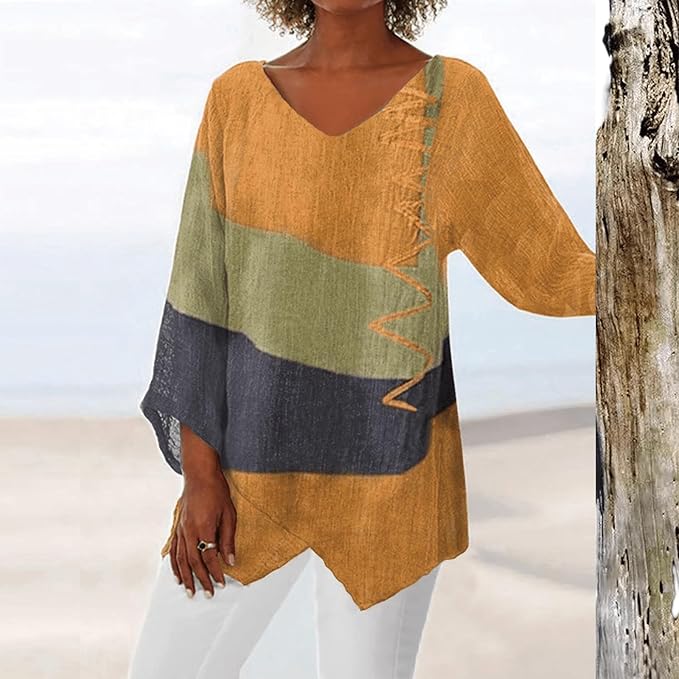 Textured Long Sleeve Top for Women with V-Neck and Asymmetrical Hem