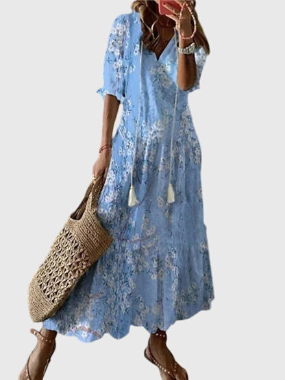 Women's Printed V-Neck Long Dress