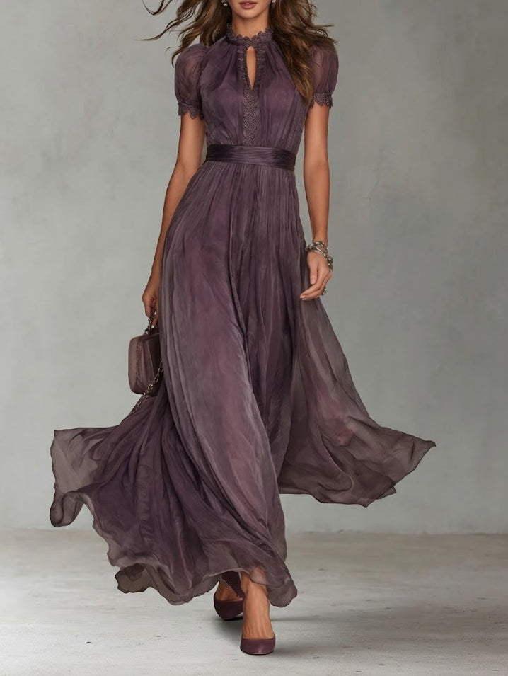 Long Dress with Keyhole Neckline and Lace for Women