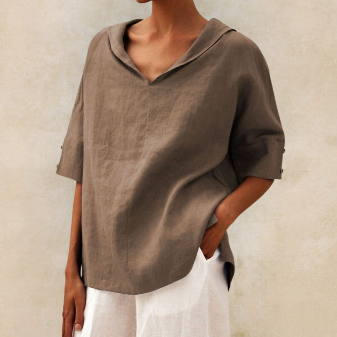 Textured Short Sleeve Top for Women with V-Neck