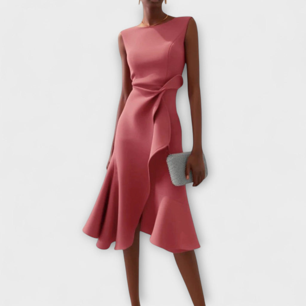 Asymmetric Draped Midi Dress for Women