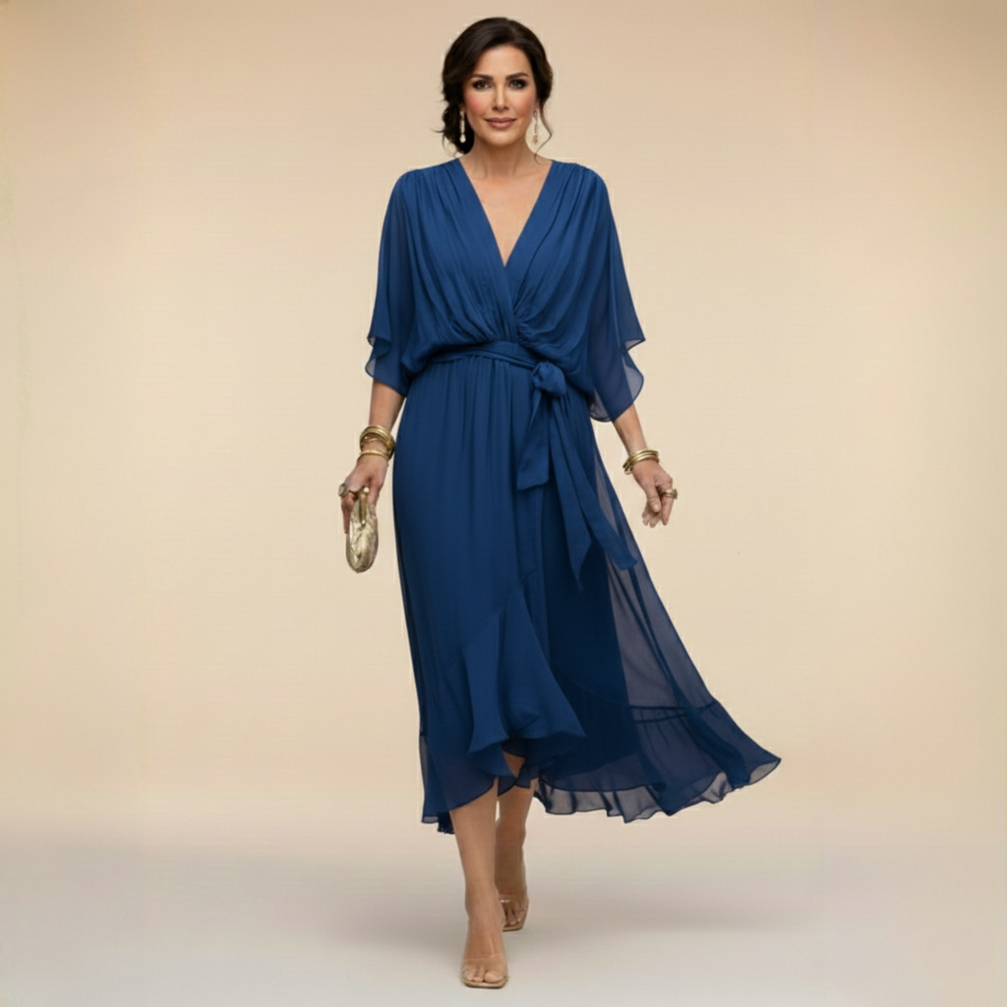 Long Chiffon Dress with Bow for Women