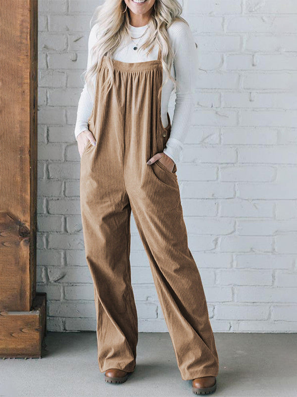 Corduroy Jumpsuit with Adjustable Straps for Women