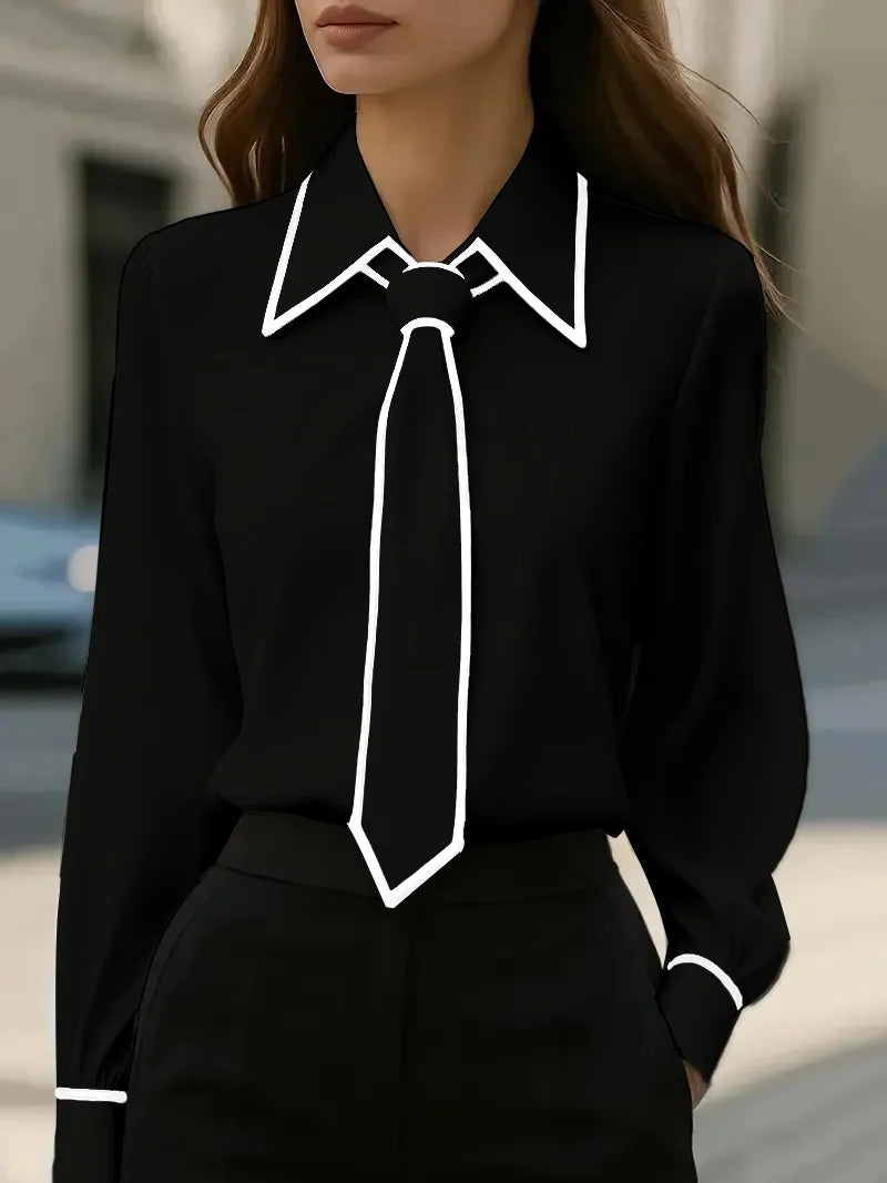 Contrast V-Neck Blouse for Women