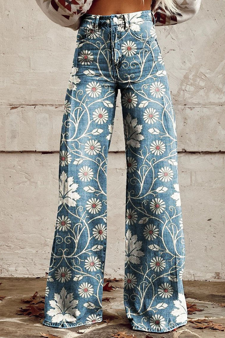 Casual Wide-Leg Printed Pants for Women