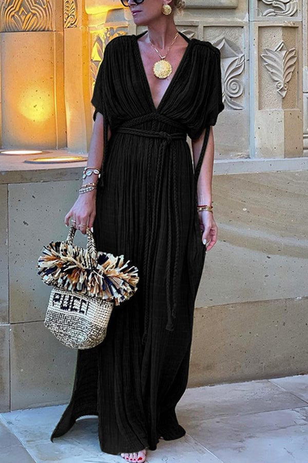 Women's Linen Maxi Dress with Loose Skirt