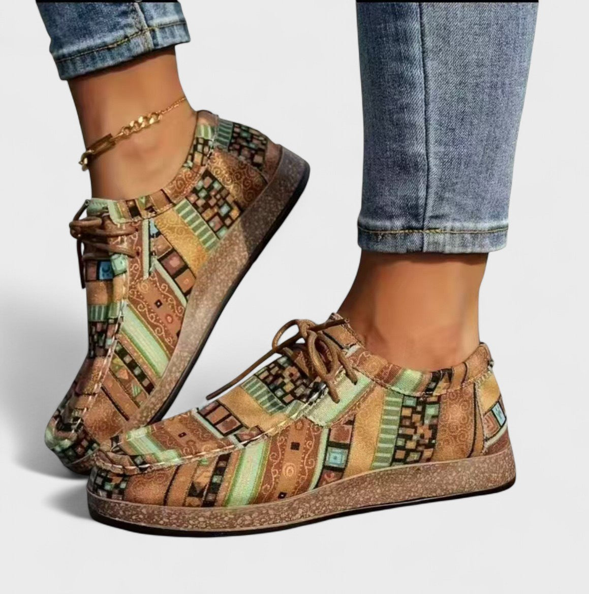 Ethnic Style Lace-Up Flats for Women