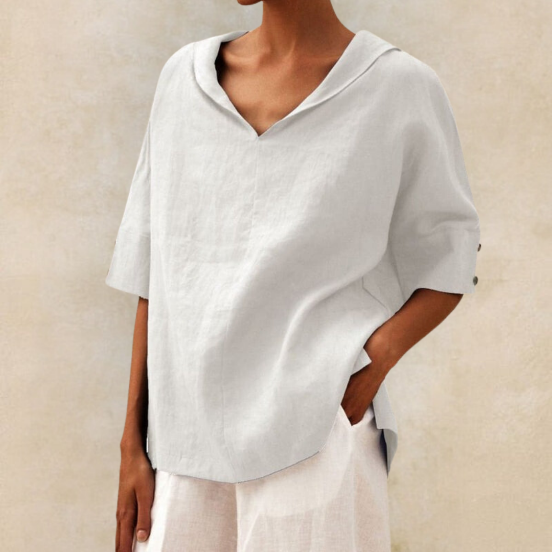 Textured Short Sleeve Top for Women with V-Neck