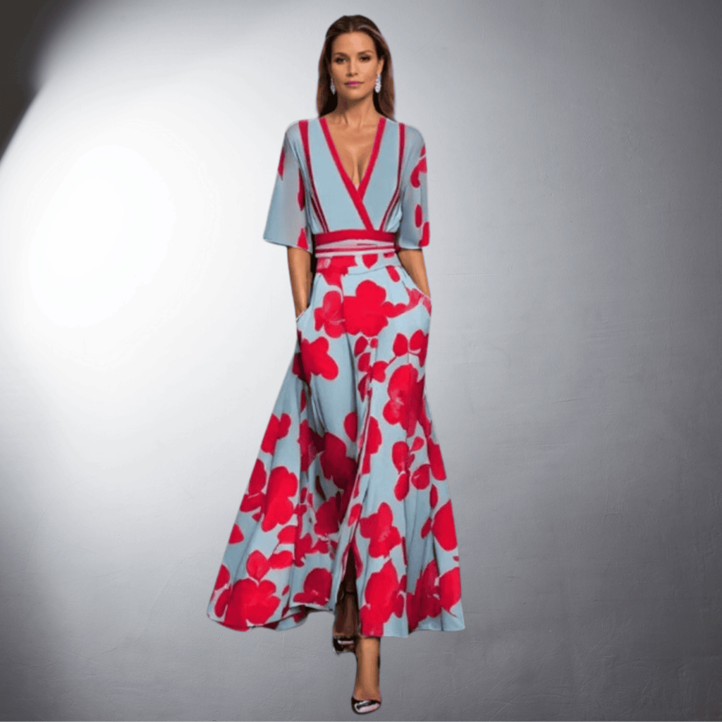Elegant Dress with Print and V-Neck for Women