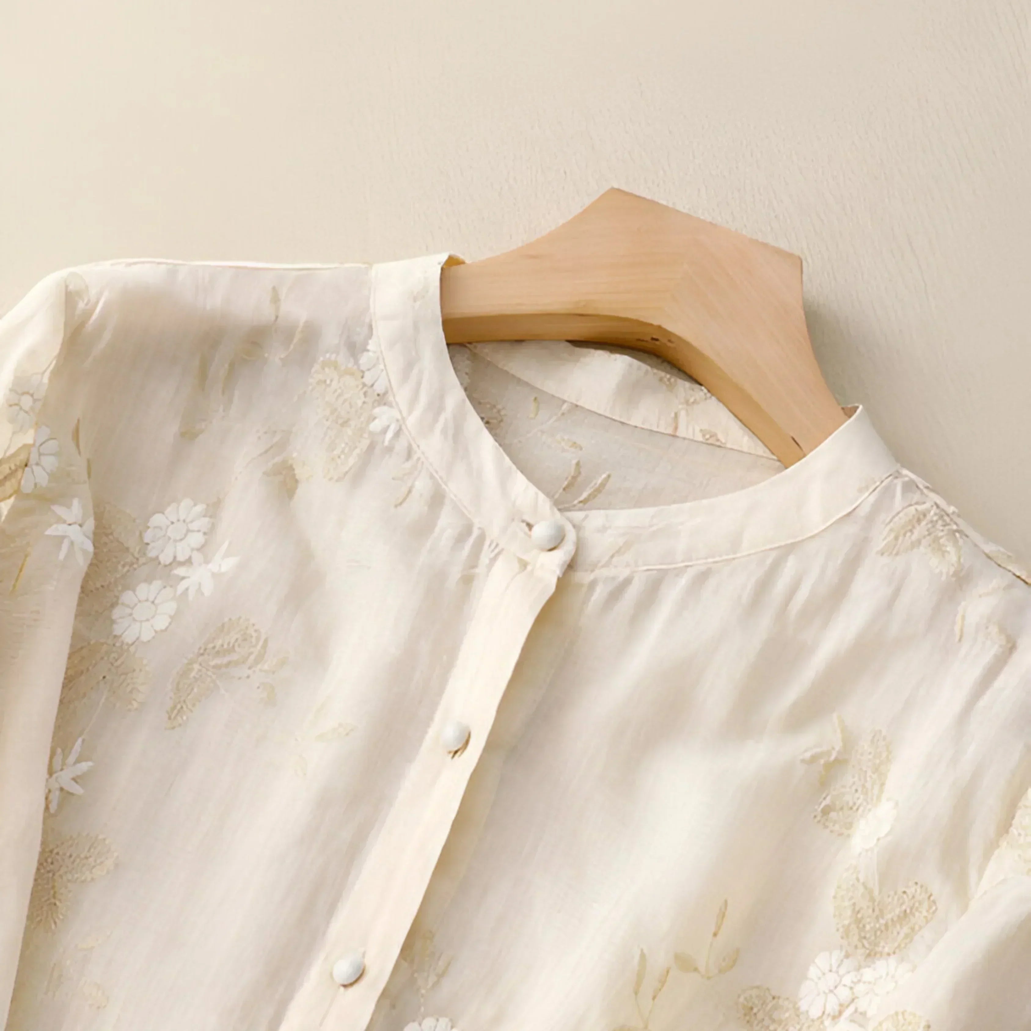 Long Sleeve Blouse for Women with Embroidery and Layered Hem