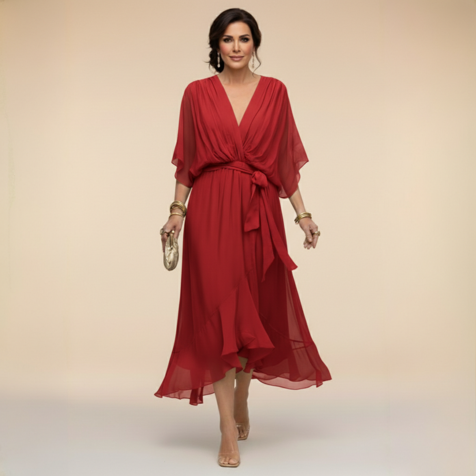 Long Chiffon Dress with Bow for Women