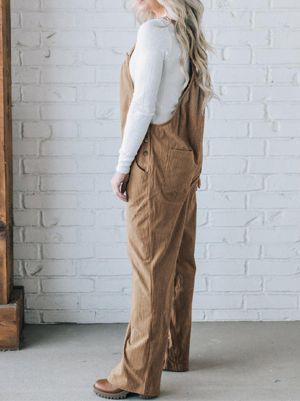 Corduroy Jumpsuit with Adjustable Straps for Women