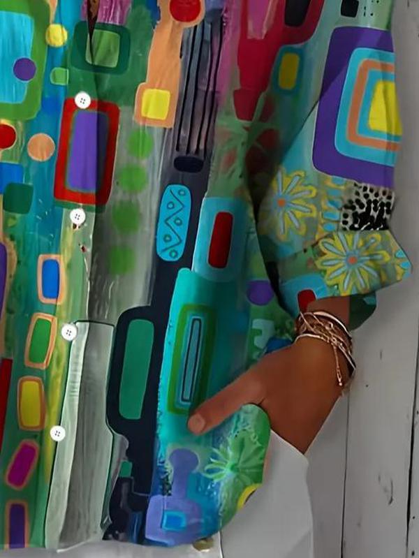 Long Sleeve Shirt for Women with Integral Geometric Print