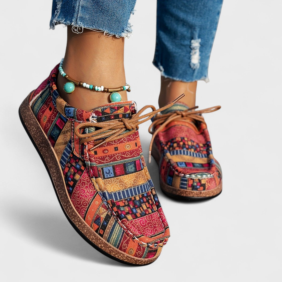 Ethnic Style Lace-Up Flats for Women