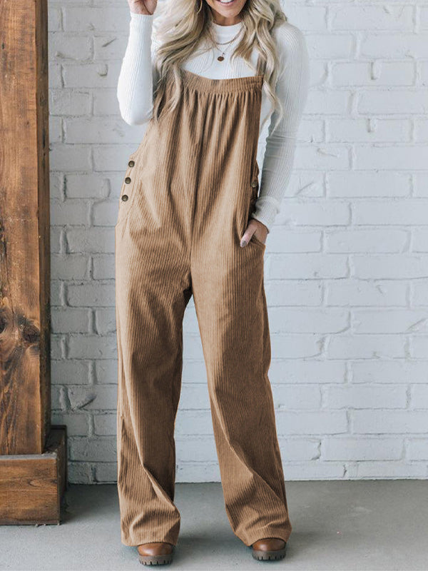 Corduroy Jumpsuit with Adjustable Straps for Women