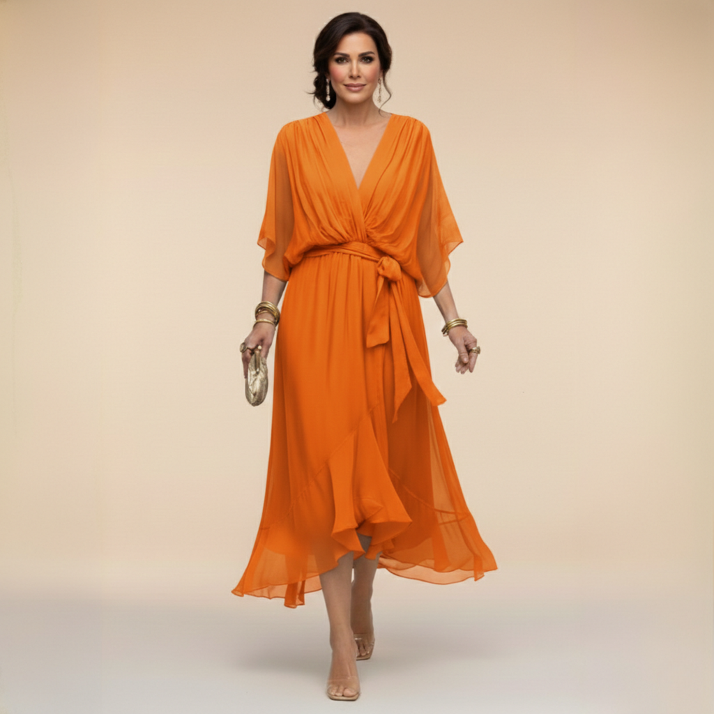 Long Chiffon Dress with Bow for Women