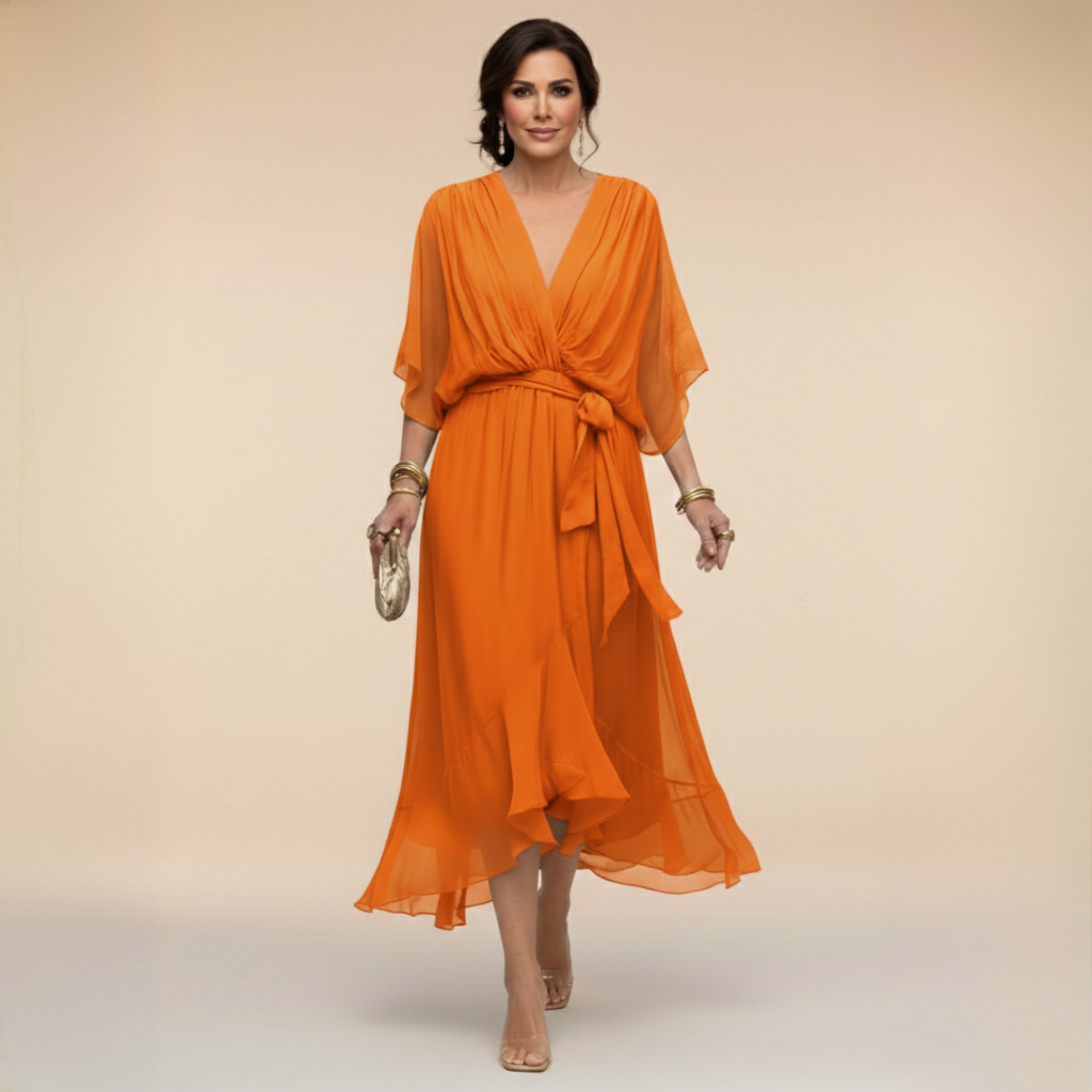 Long Chiffon Dress with Bow for Women