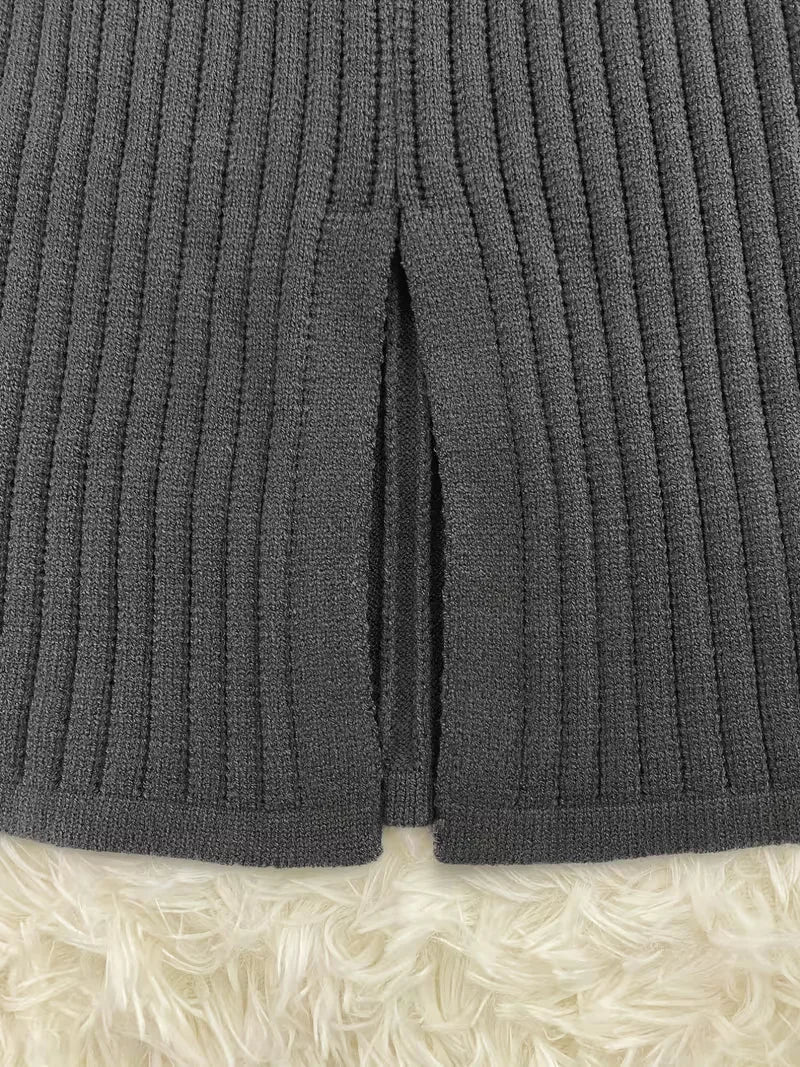 High Waisted Midi Skirt and Oversized Sweater Ribbed Knit Set for Women