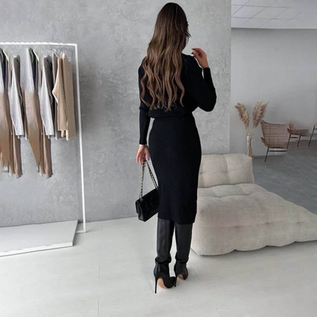 Midi Skirt and Turtleneck Sweater Two Piece Set for Women