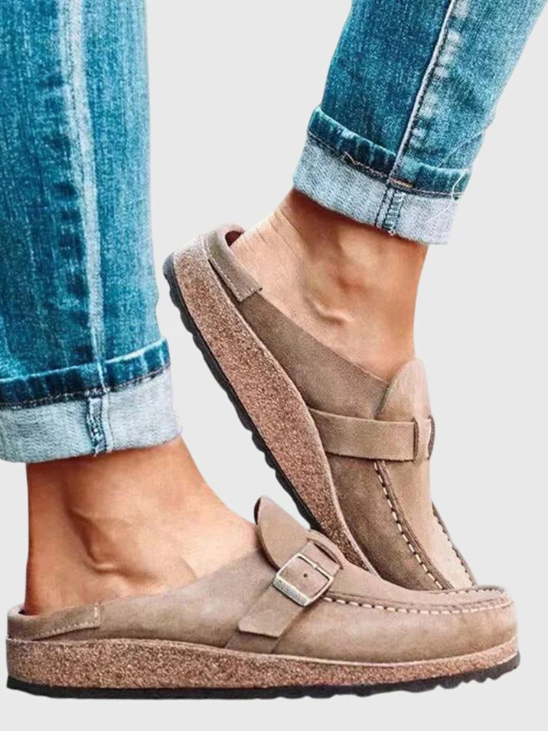 Synthetic Material Loafers with Adjustable Buckle for Women
