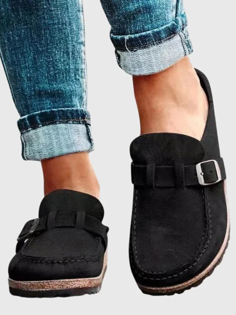 Synthetic Material Loafers with Adjustable Buckle for Women