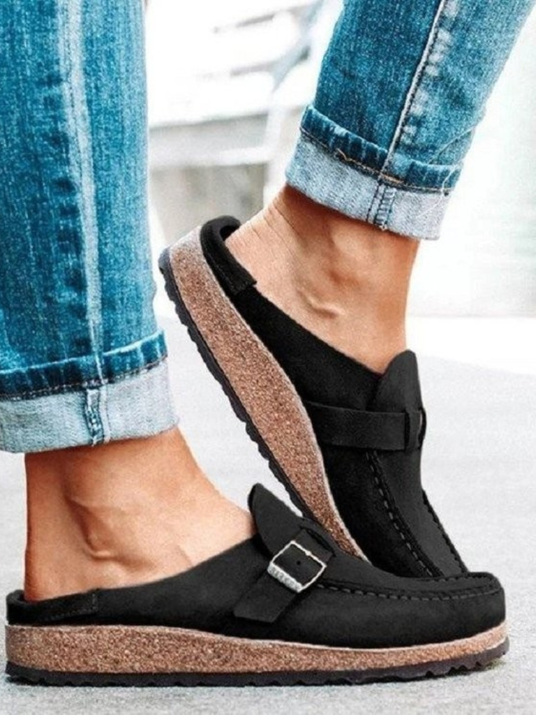 Synthetic Material Loafers with Adjustable Buckle for Women