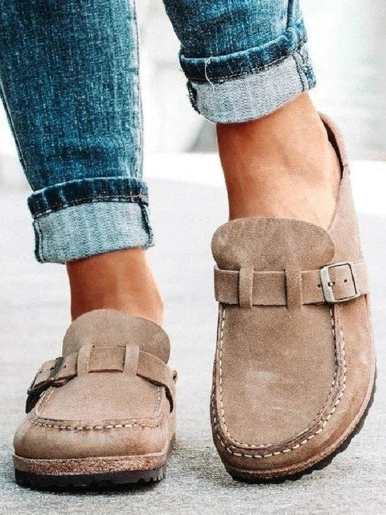 Synthetic Material Loafers with Adjustable Buckle for Women