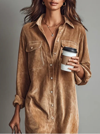 Long Sleeve Button Down Midi Shirt Dress for Women