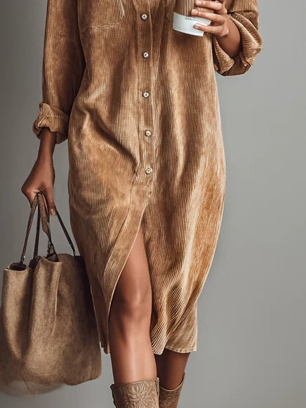 Long Sleeve Button Down Midi Shirt Dress for Women