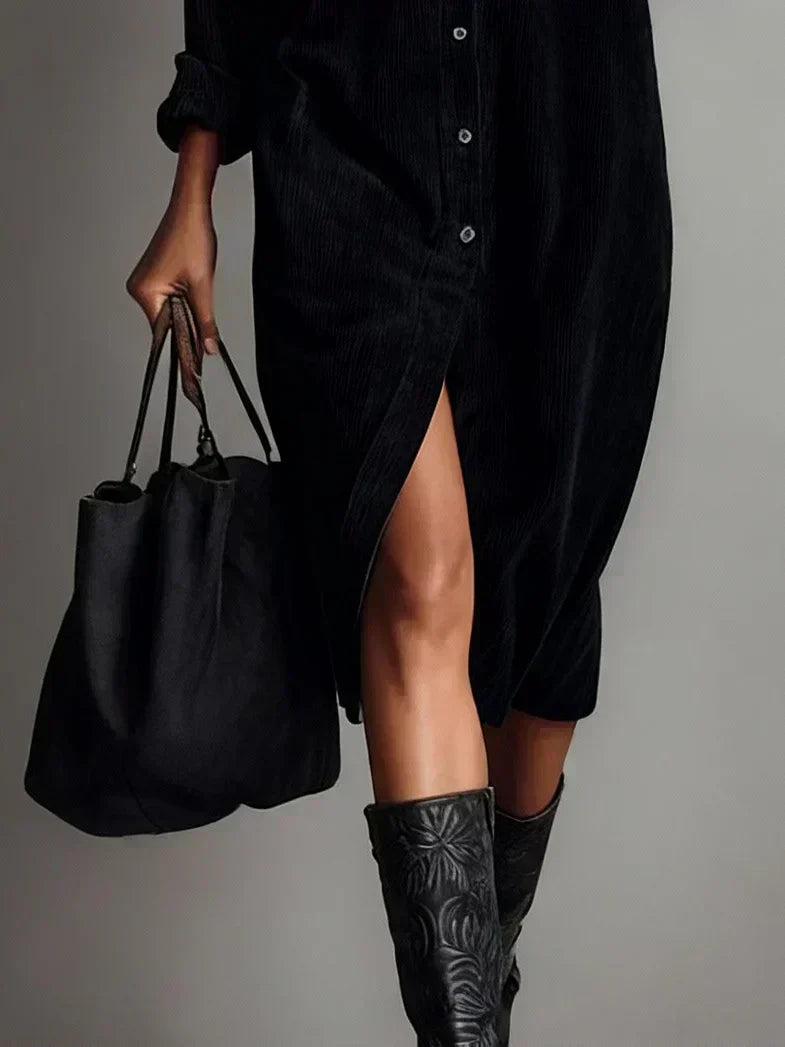 Long Sleeve Button Down Midi Shirt Dress for Women