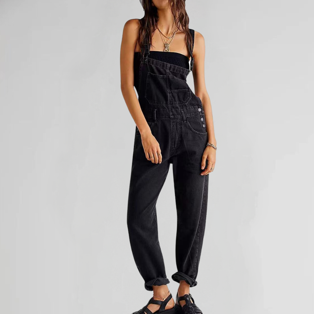 Denim Jumpsuit with Adjustable Straps for Women