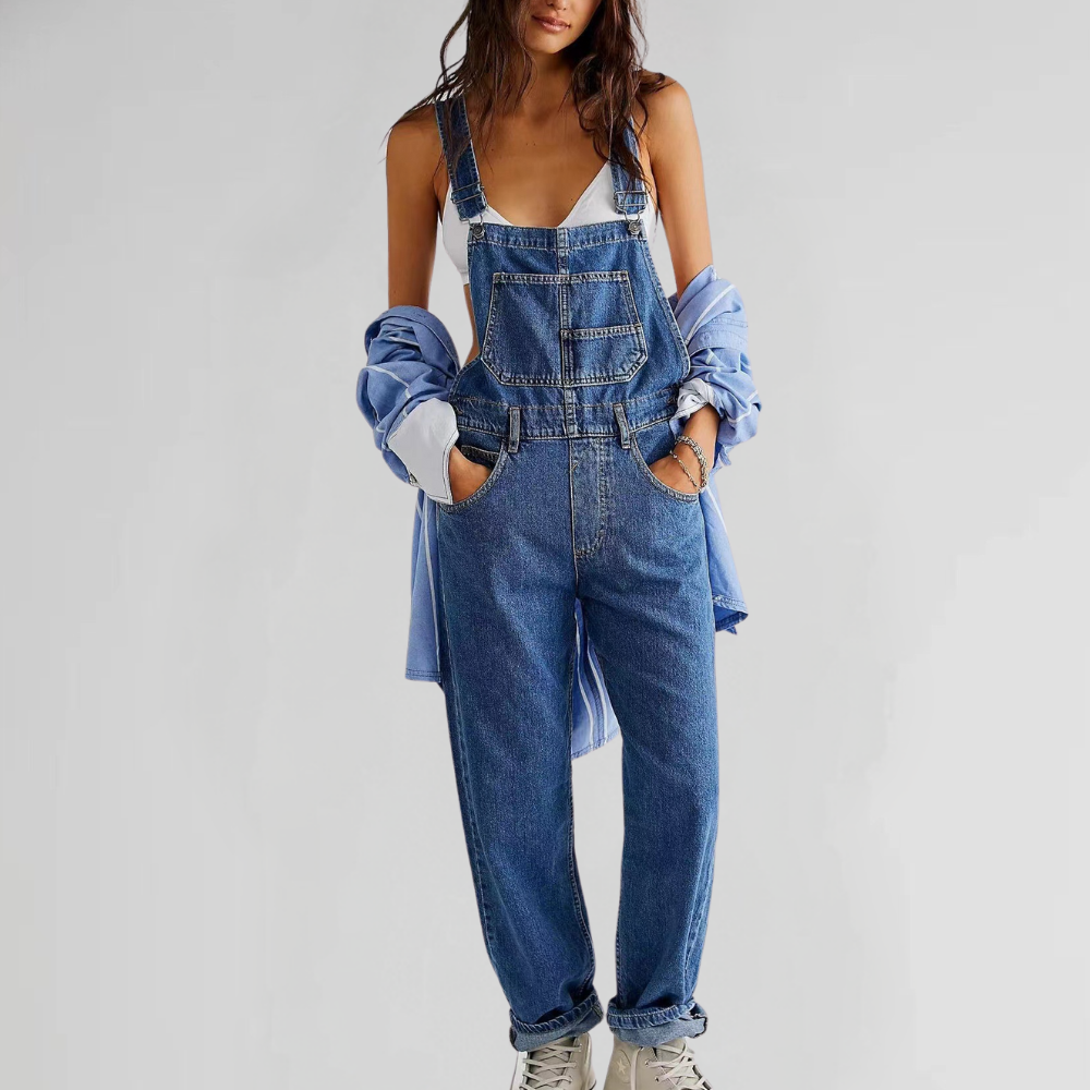 Denim Jumpsuit with Adjustable Straps for Women