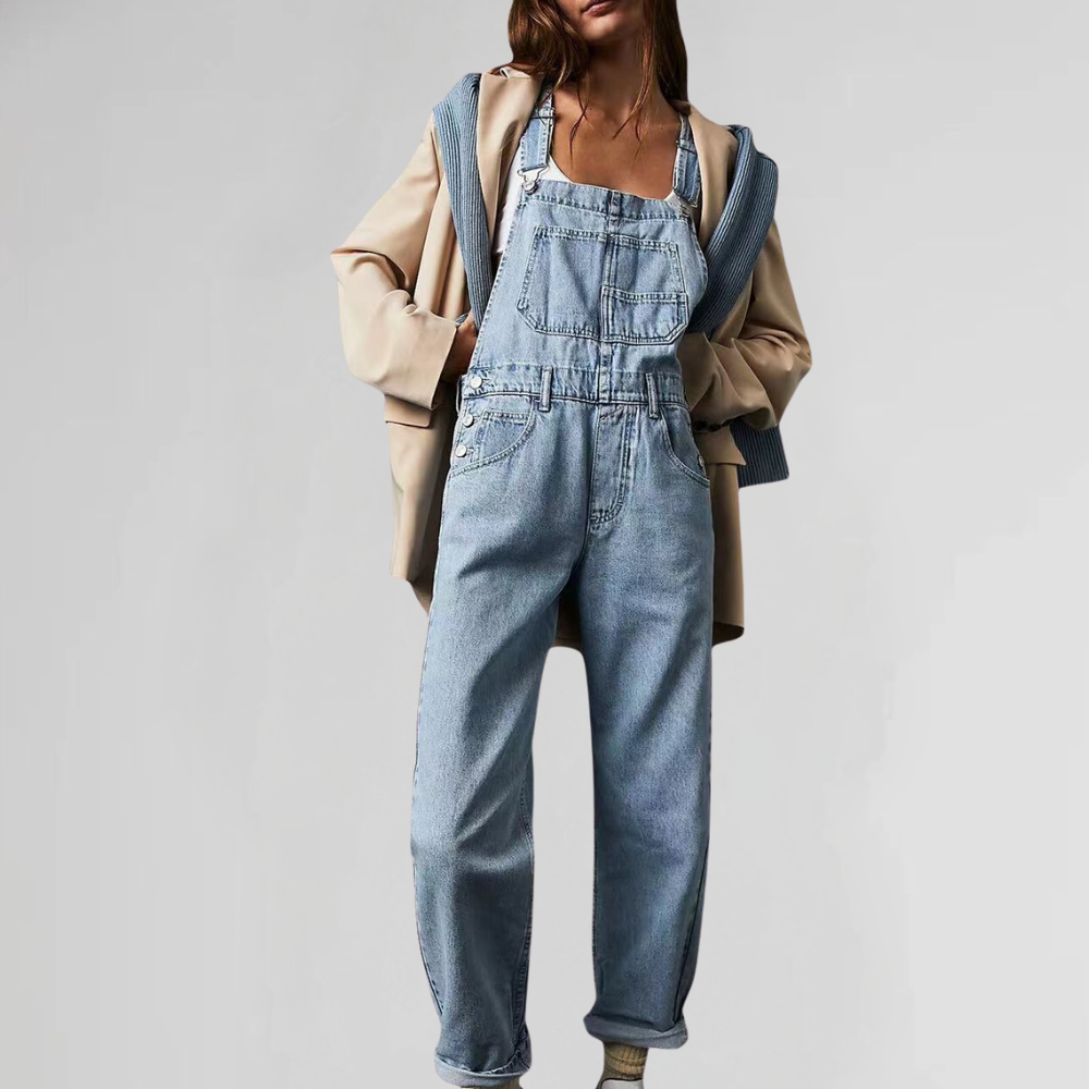Denim Jumpsuit with Adjustable Straps for Women