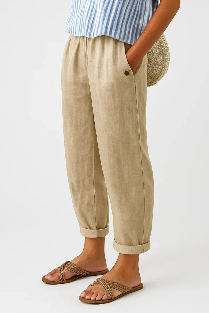 Wide-Leg Linen Cotton Pants for Women