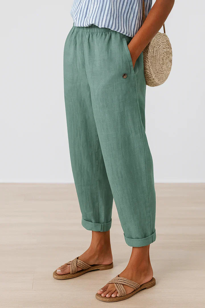 Wide-Leg Linen Cotton Pants for Women