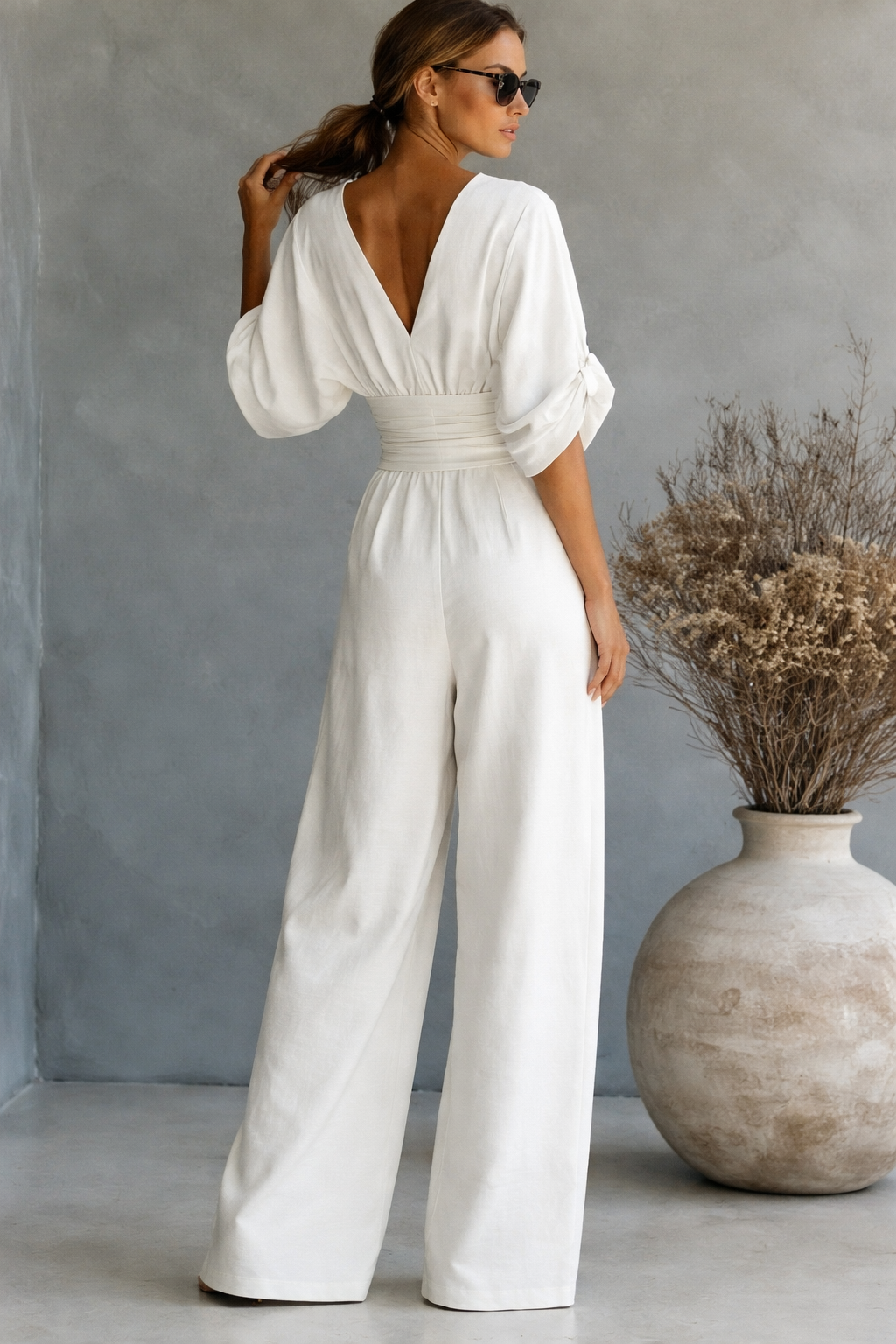 V-Neck Jumpsuit with Wide Pants for Women | Ideal for Summer