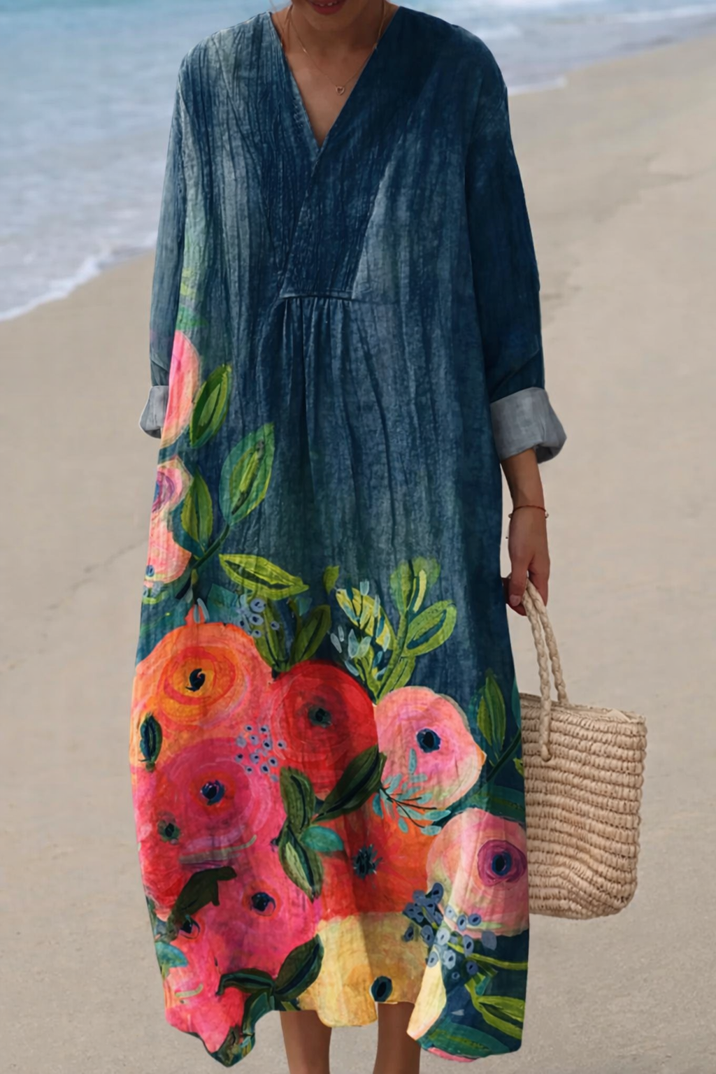 Maxi Dress with Long Sleeves and Floral Print for Women