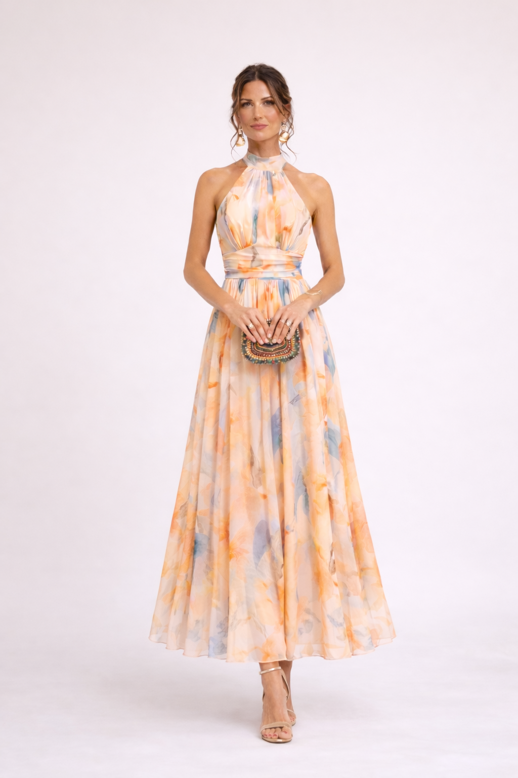 Long Dress with Aquarelle Print for Women