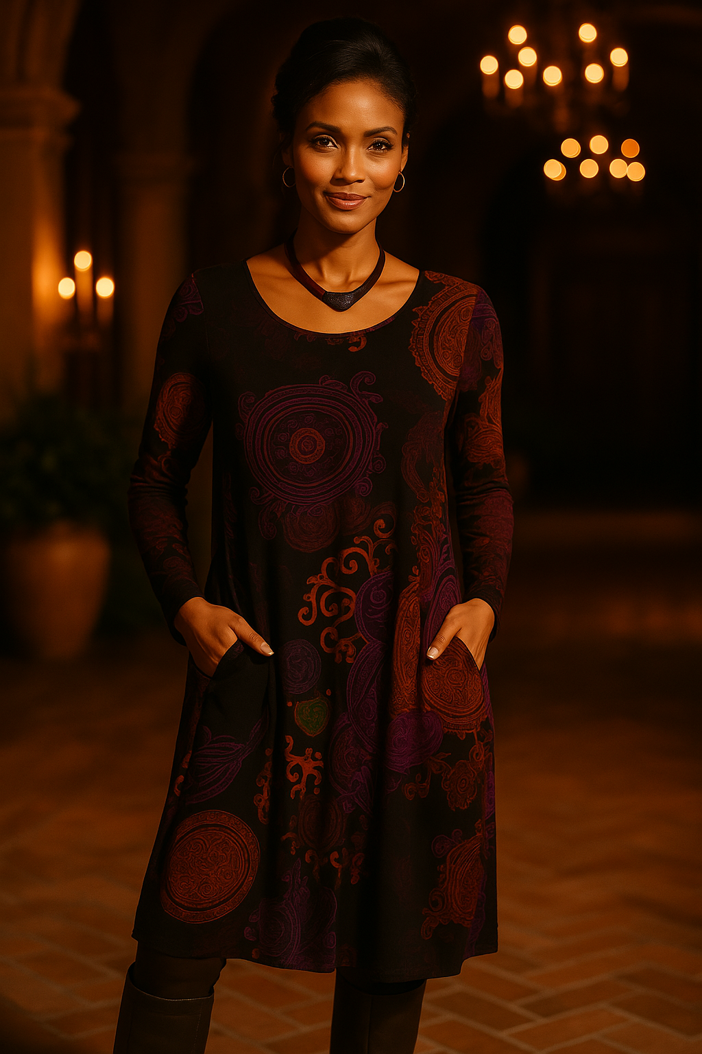 Midi bohemian dress for women