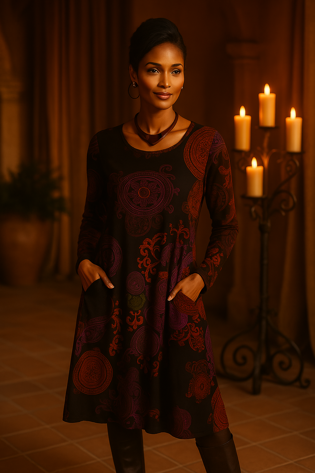 Midi bohemian dress for women