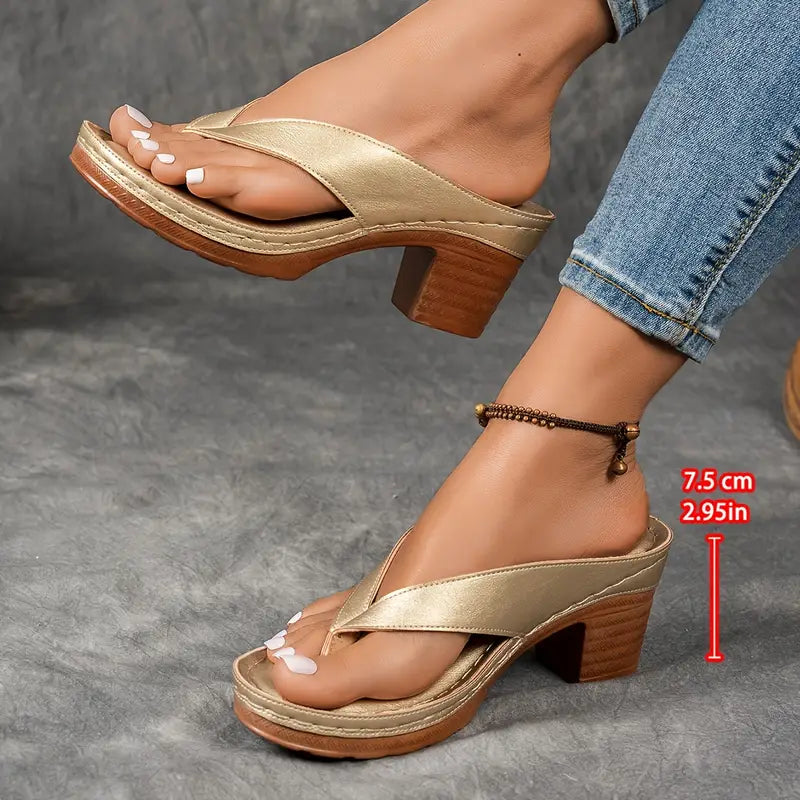 Chunky Heel Sandals with Herringbone Design for Women