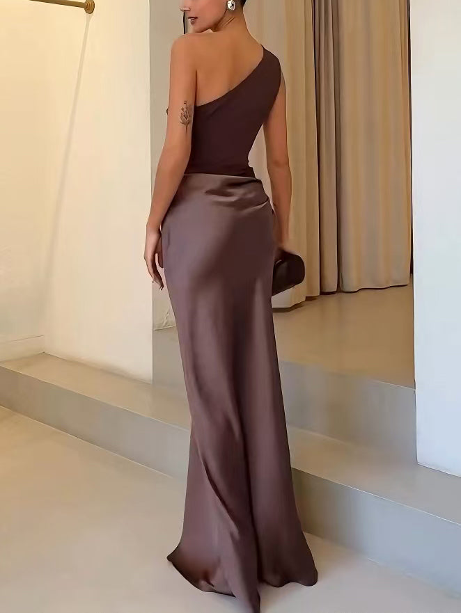Women's Asymmetric Neckline Maxi Party Dress