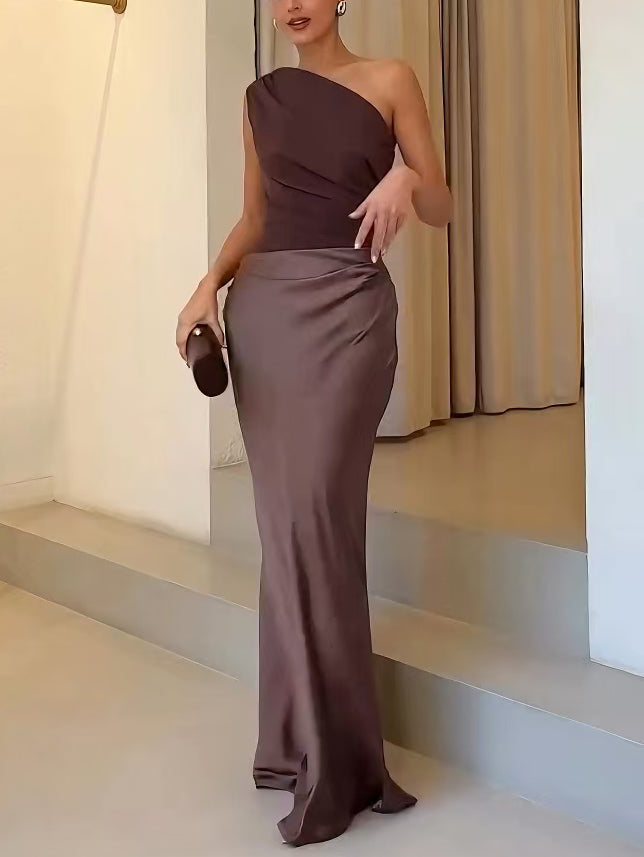 Women's Asymmetric Neckline Maxi Party Dress