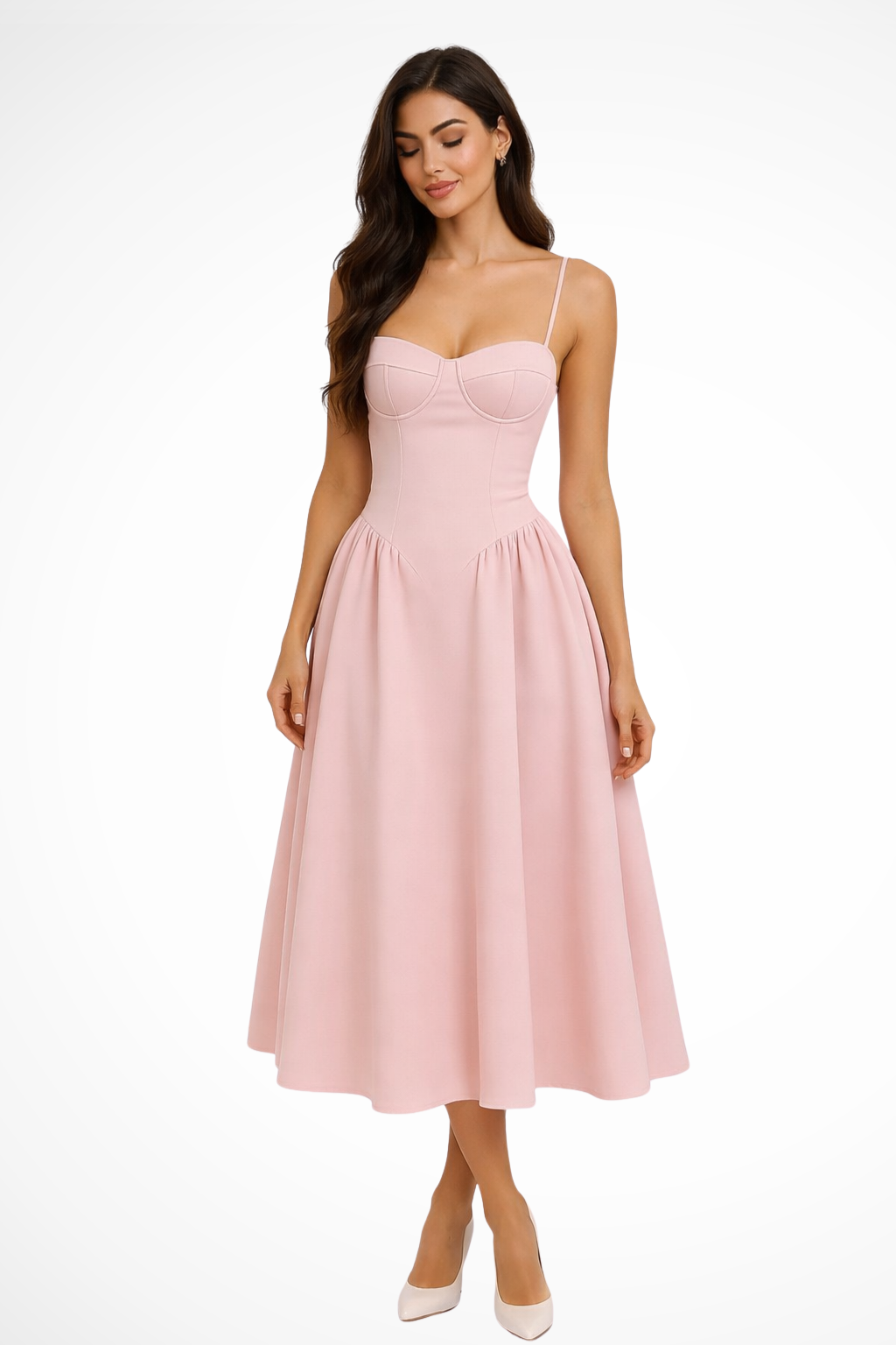 Midi Corset Dress with A-Line Skirt for Women